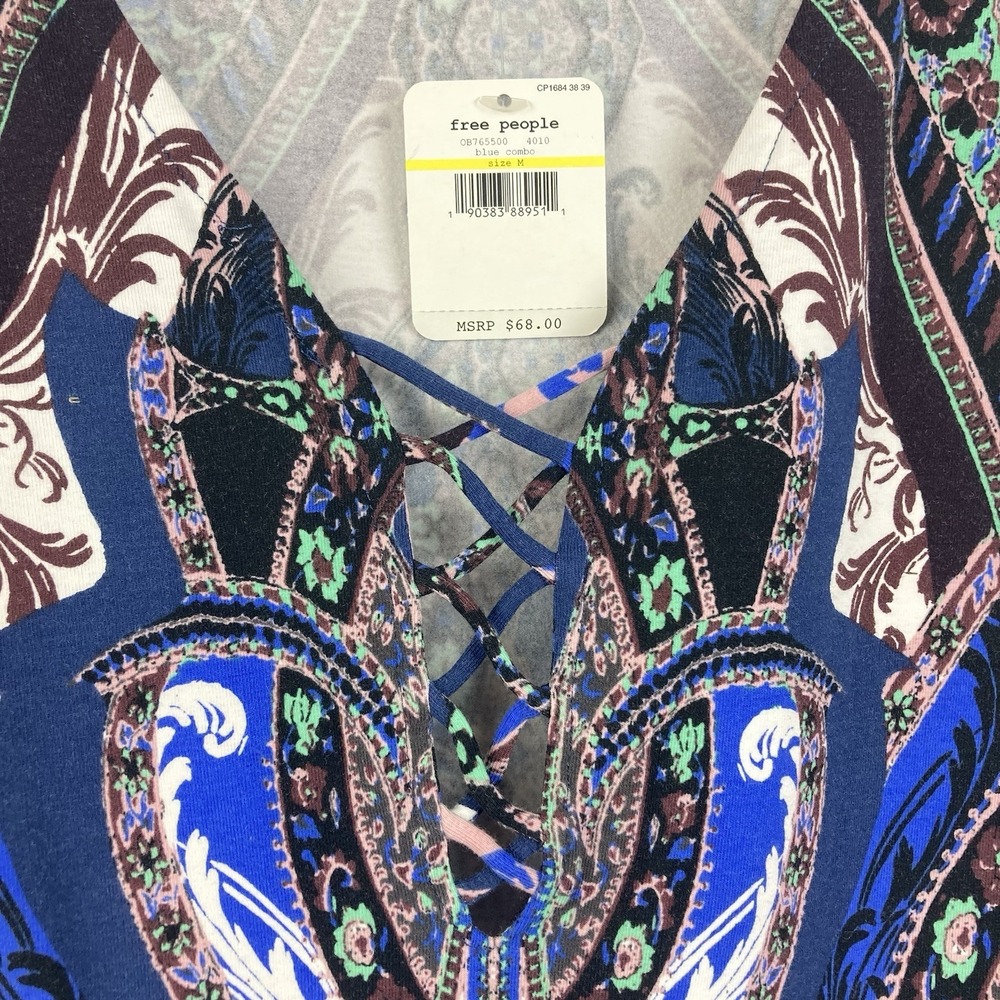 Free People NWT Pick A Place Long Sleeve Bodysuit Blue Combo Paisley Boho sz M - Picture 6 of 13
